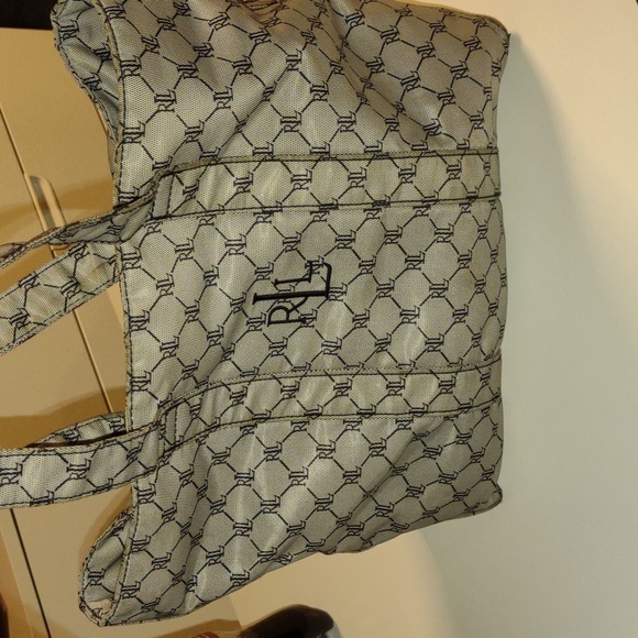 Lauren Ralph Lauren RLL Black and Gray Monogram Two-tone Double-handled Tote Bag - Picture 2 of 7